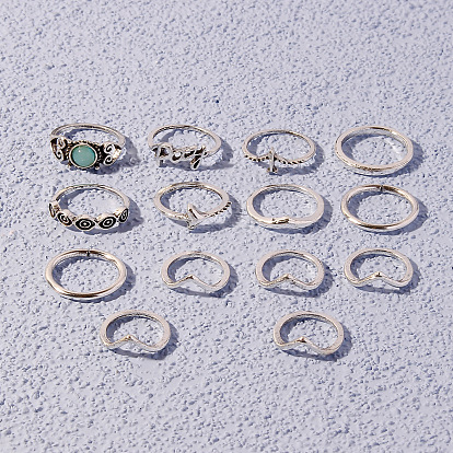 Stylish Heart-Shaped Alphabet Ring Set - Personalized Metal Finger Rings