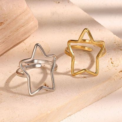 304 Stainless Steel Open Cuff Rings for Women, Star