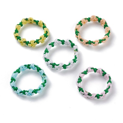 Motif fleur de pêcher bague cordon porte-bonheur, anneau tressé en fil de nylon pour femme