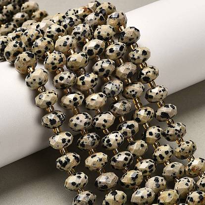 Природные яшмы далматин бисер нитей, граненые, рондель, с бисером