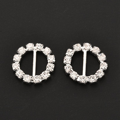 Brass Crystal Rhinestones Slide Round Buckles, Long-Lasting Plated, for Wedding Invitation Letter and Garment Decoration