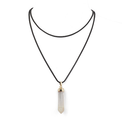Natural Quartz Crystal Pendant Necklaces, 304 Stainless Steel Venetain Chains