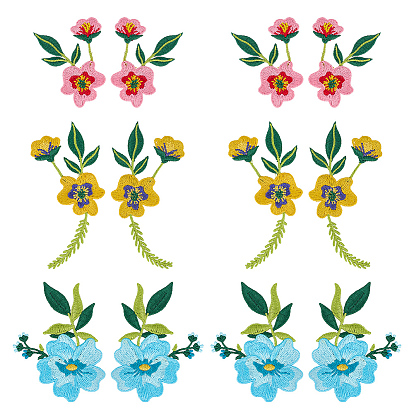 12Pcs 6 Styles Computerized Embroidery Cloth Iron on/Sew on Patches, Costume Accessories, Flower