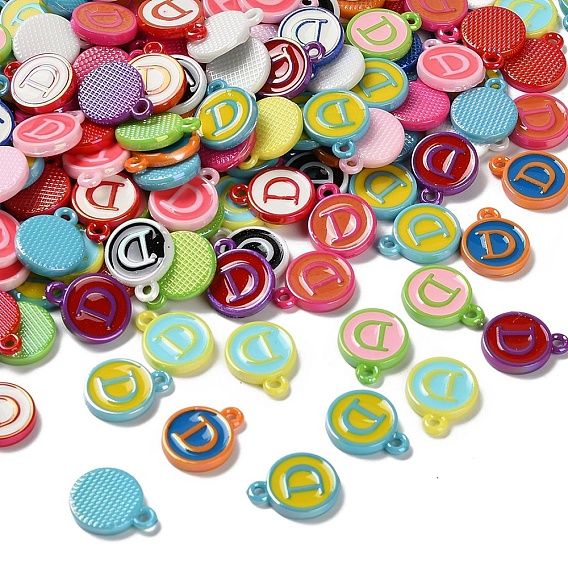 Непрозрачные акриловые эмалированные бусины, плоский круглый с буквой d