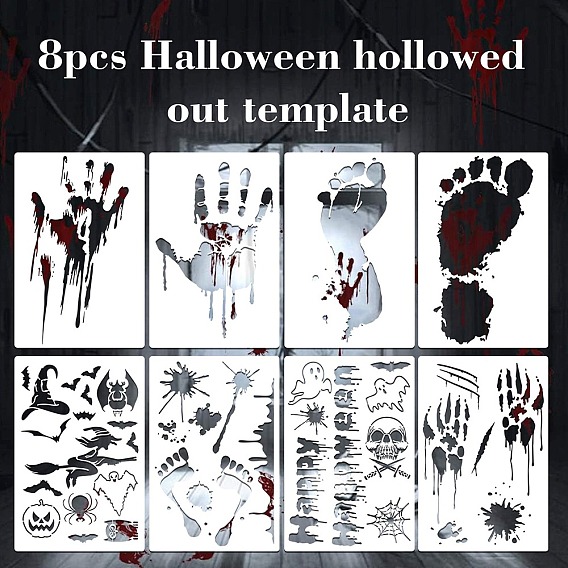 8 шт. трафареты для рисования отпечатков рук и ног домашних животных на Хэллоуин, с железными кольцами