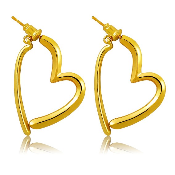 Brass Heart Dangle Stud Earrings with 925 Sterling Silver Pins for Women