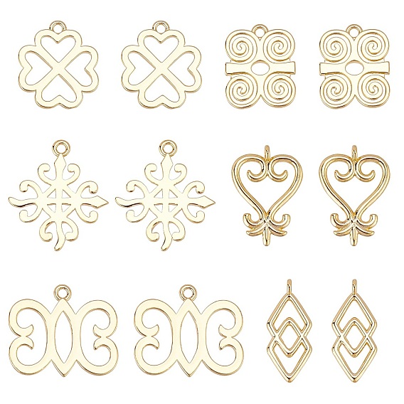 12Stk. 6 Messinganhänger im Stil, langlebig überzogen, Adinkra-Symbole