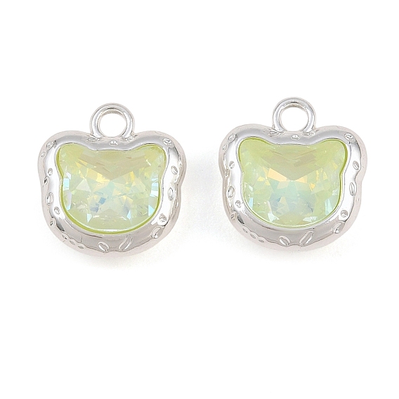 Alloy & Glass Pendants, Faceted Bear Head Charms, Silver, Long-Lasting Plated, Rack Plating