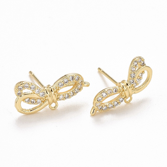 Фурнитура для серег из латуни с микропаве из кубического циркония, с петлей, без кадмия и без свинца, долговечный, бантом