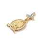 Brass Charms, with Shell, Cadmium Free & Lead Free, Long-Lasting Plated, Oval with Saint & Cross, Real 18K Gold Plated
