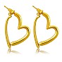 Brass Heart Dangle Stud Earrings with 925 Sterling Silver Pins for Women