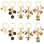 10Pcs 5 Styles Alloy Enamel Keychain, Bees, with Iron Rings, Golden