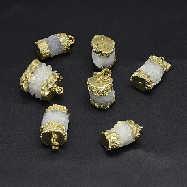 Pendentifs en cristal agate de Druzy naturelle, pierre taillée druzy, avec des résultats en laiton plaqué longue durée, nuggets, or