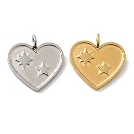 Ion Plating(IP) 316L Surgical Stainless Steel Pendants, Heart with Star Charm