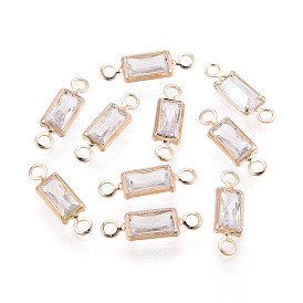 Латунные подвески-звенья/соединители с прозрачными кубическими циркониями, прямоугольные