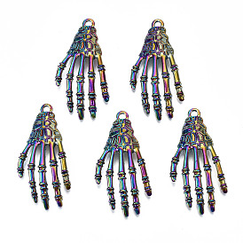 Rainbow Color Alloy Pendants, Cadmium Free & Lead Free, Skeleton Hand