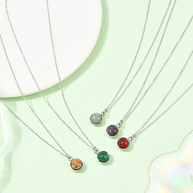 Природные смешанные камень кулон ожерелье, 304 из нержавеющей стали кабель цепи ожерелья