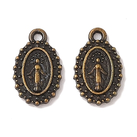 Oval Tibetan Style Alloy Charms, Virgin Mary with Cross & Heart, Cadmium Free & Nickel Free & Lead Free, 15x9x1mm, Hole: 1.5mm