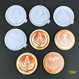 Flat Round with Latte Art DIY Food Grade Silicone Coaster Molds, Cup Mat Making, Resin Casting Molds, For UV Resin, Epoxy Resin Jewelry Making