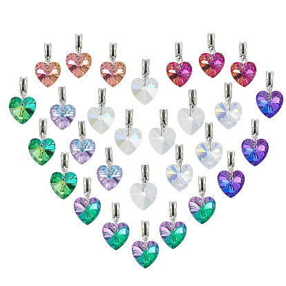 27 шт. 9 стили ab цветные стеклянные европейские подвески-шармы, подвески в форме сердца с большим отверстием и застежками из сплава, античное серебро