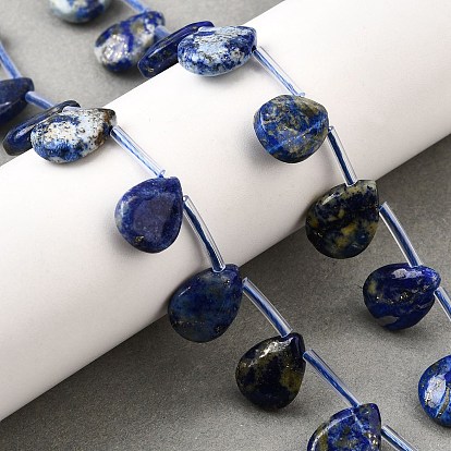 Нитки бусины из натурального ляписа-лазури, слеза, Топ пробуренной, с трубкой бисера