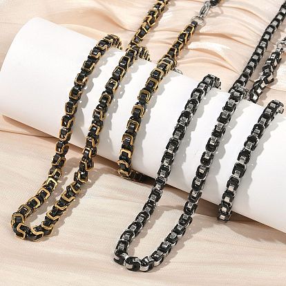 201 Колье и браслеты из нержавеющей стали с цепочками в форме коробки, ионное покрытие (ip)