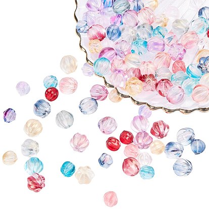 Transparent Glass Beads, with Glitter Powder, Pumpkin