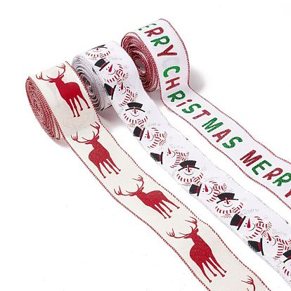 Christmas Theme Polyester Imitation Linen Wrapping Ribbon, for Crafts Decoration, Floral Bows Craf