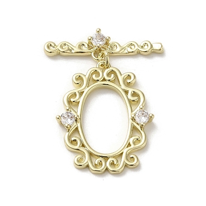 Brass Micro Pave Cubic Zirconia Toggle Clasps, Long-Lasting Plated, Cadmium Free & Nickel Free & Lead Free, Oval
