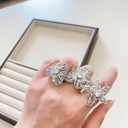 Manchette ouverte en alliage et strass pour femmes, argenterie