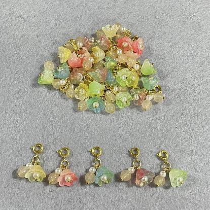 30 pièces 5 styles pendentifs en plastique ABS avec imitation perle et verre, fermoirs en laiton anneau de printemps