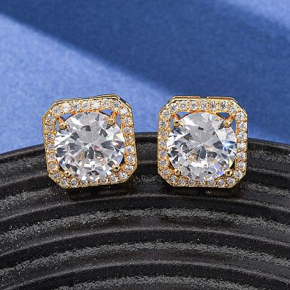 Серьги-гвоздики из латуни с микропаве из кубического циркония для женщин, квадратный восьмиугольник