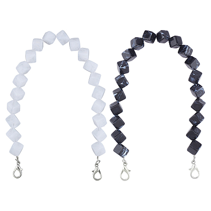 2Pcs 2 Colors Acrylic Square Beads Bag Strap, with Iron Lobster Clasps, Bag Replacement Accessories