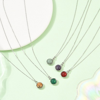 Природные смешанные камень кулон ожерелье, 304 из нержавеющей стали кабель цепи ожерелья