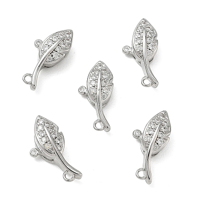 SHEGRACE Brass Micro Pave Clear Cubic Zirconia Lobster Claw Clasps, Leaf, Cadmium Free & Lead Free & Nickel Free