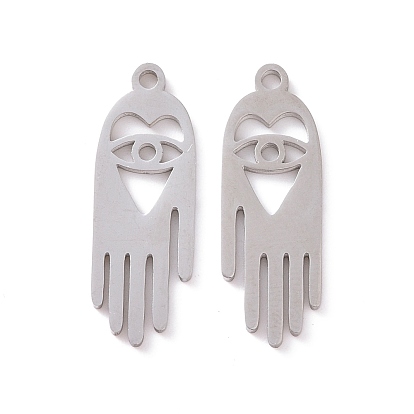 201 Stainless Steel Pendants, Hamsa Hand with Heart & Eye
