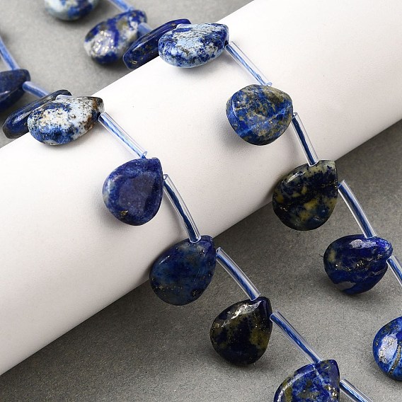 Нитки бусины из натурального ляписа-лазури, слеза, Топ пробуренной, с трубкой бисера