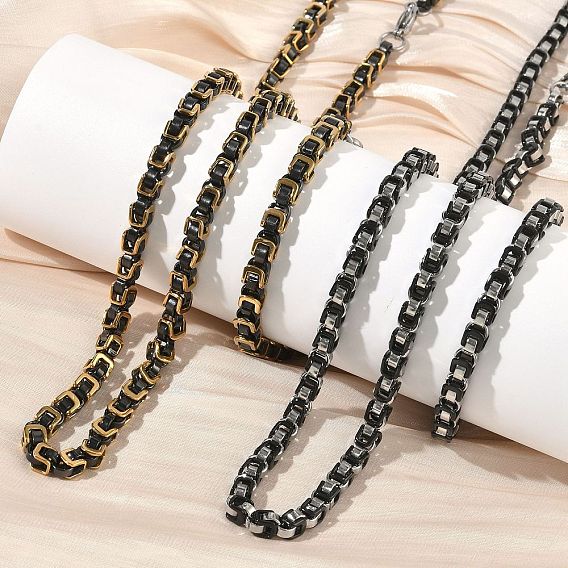 201 Колье и браслеты из нержавеющей стали с цепочками в форме коробки, ионное покрытие (ip)