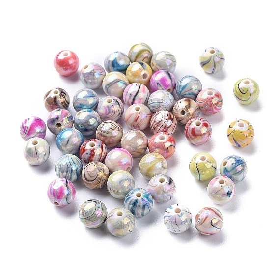 AB Color Wave Printed Acrylic Beads, Round