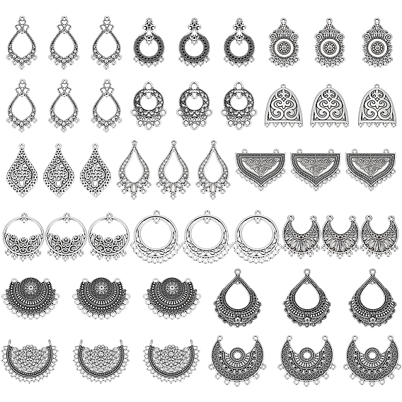 48 pcs 16 styles liens de composants de lustre en alliage de style tibétain, argent antique
