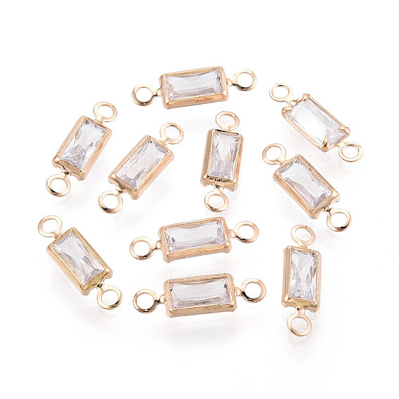 Латунные подвески-звенья/соединители с прозрачными кубическими циркониями, прямоугольные