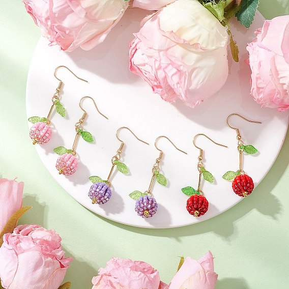 Фрукты 304 серьги-подвески из нержавеющей стали и стекла в форме семян, со стеклянными жемчужинами и акриловыми подвесками, латунной и нейлоновой проволокой, золотые