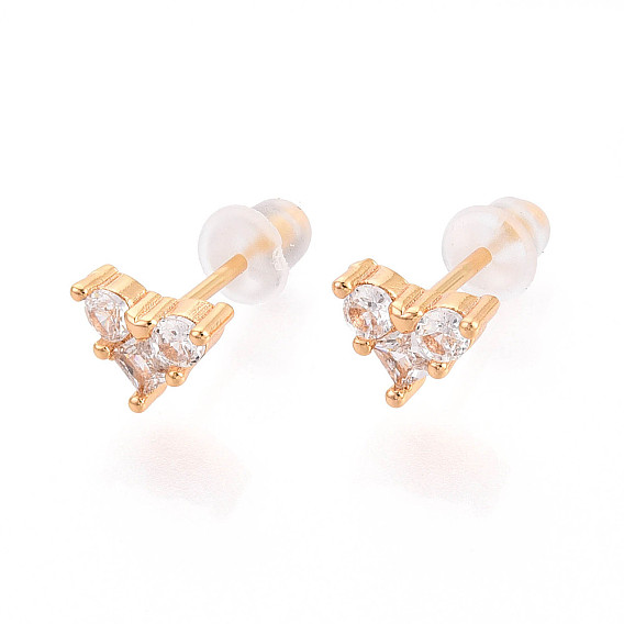 Серьги-гвоздики из латуни с микро-паве и прозрачным фианитом в форме сердца, долговечный, без никеля 