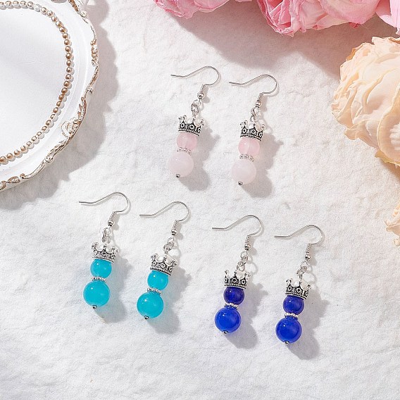 Серьги-подвески из искусственного нефрита, окрашенные методом запекания, корона с круглым, с экологически чистым окрашенным стеклянным перламутром и сплавом