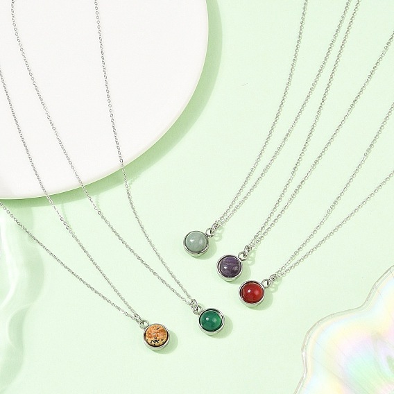 Природные смешанные камень кулон ожерелье, 304 из нержавеющей стали кабель цепи ожерелья