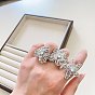 Alloy Rhinestone Cuff Open Rings for Women, Silver