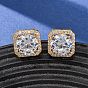 Brass Micro Pave Cubic Zirconia Stud Earrings for Women, Square Octagon