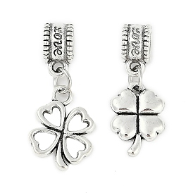 Rack Plating Brass European Dangle Charms, Clover Large Hole Pendants, Lead Free & Cadmium Free