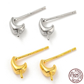 925 Sterling Silver Stud Earring Findings, for Half Drilled Beads, with S925 Stamp