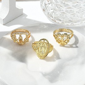 Кольца на тему девы марии, украшения из латуни для женщин, долговечный, стойки покрытие, реальный 18 k позолоченный, без свинца и без кадмия